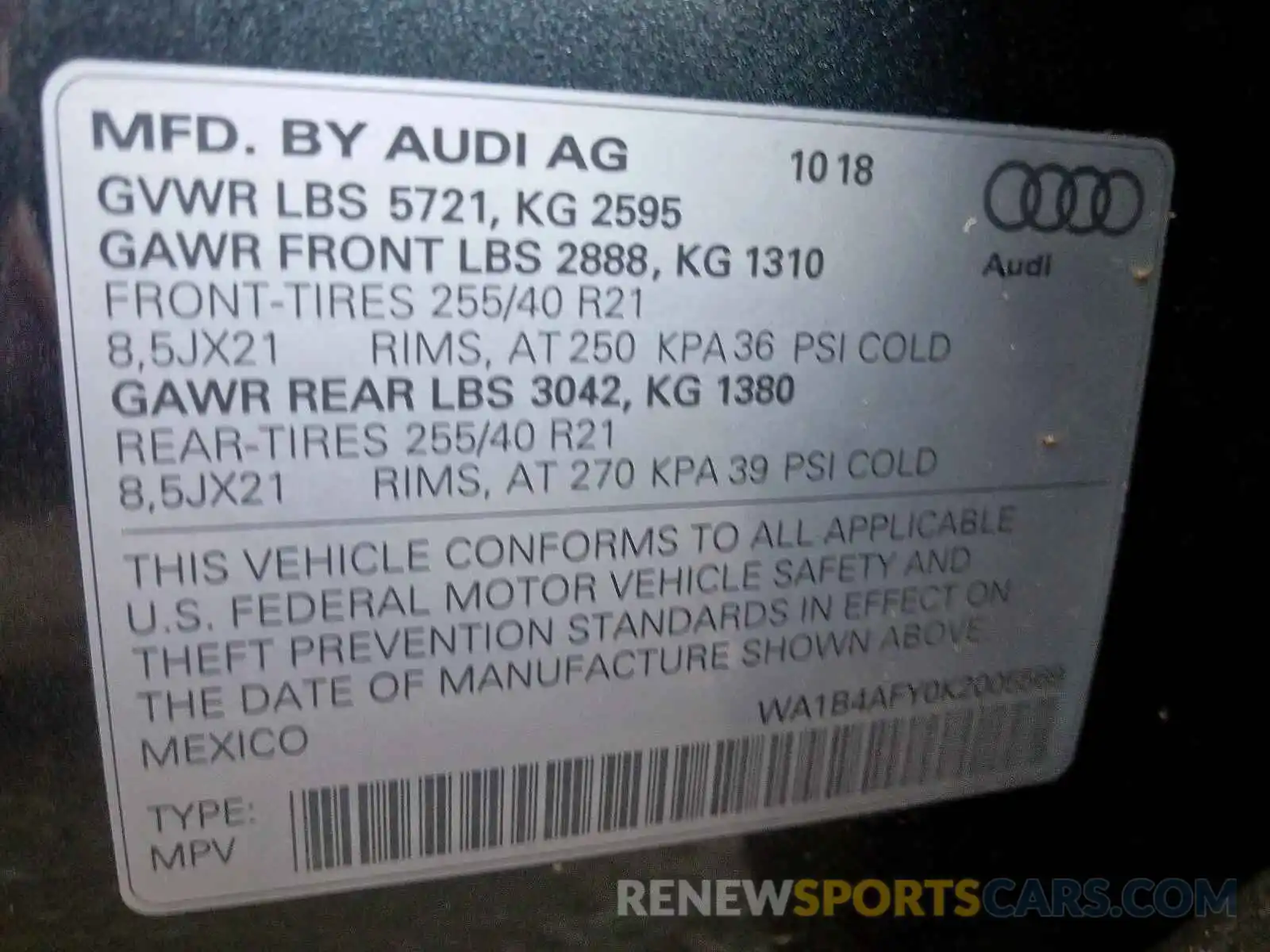 10 Photograph of a damaged car WA1B4AFY0K2005569 AUDI SQ5 2019