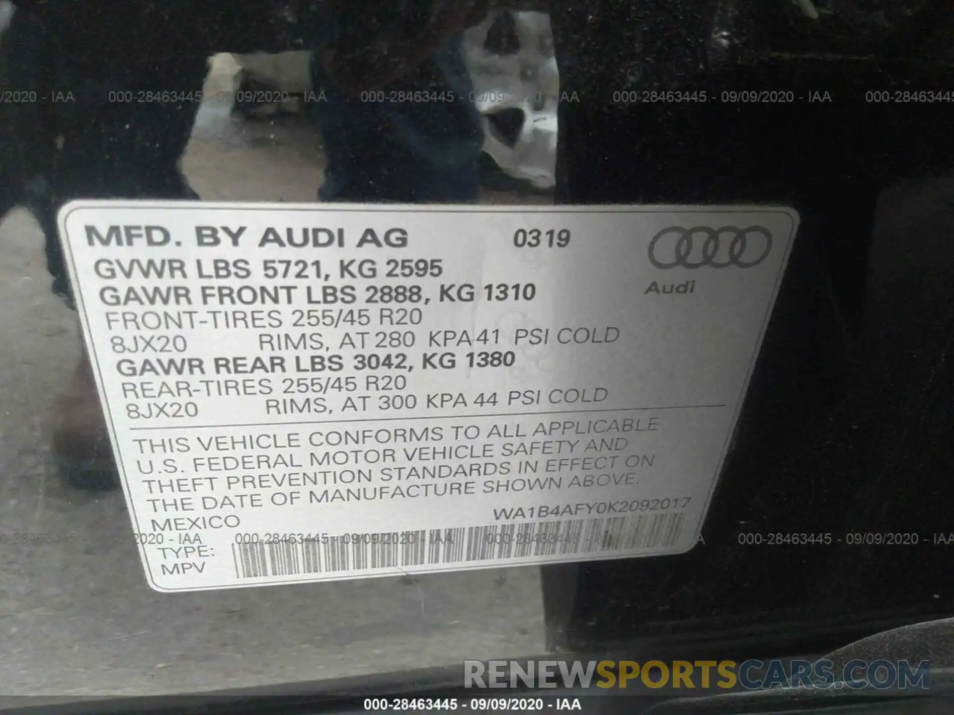 9 Photograph of a damaged car WA1B4AFY0K2092017 AUDI SQ5 2019