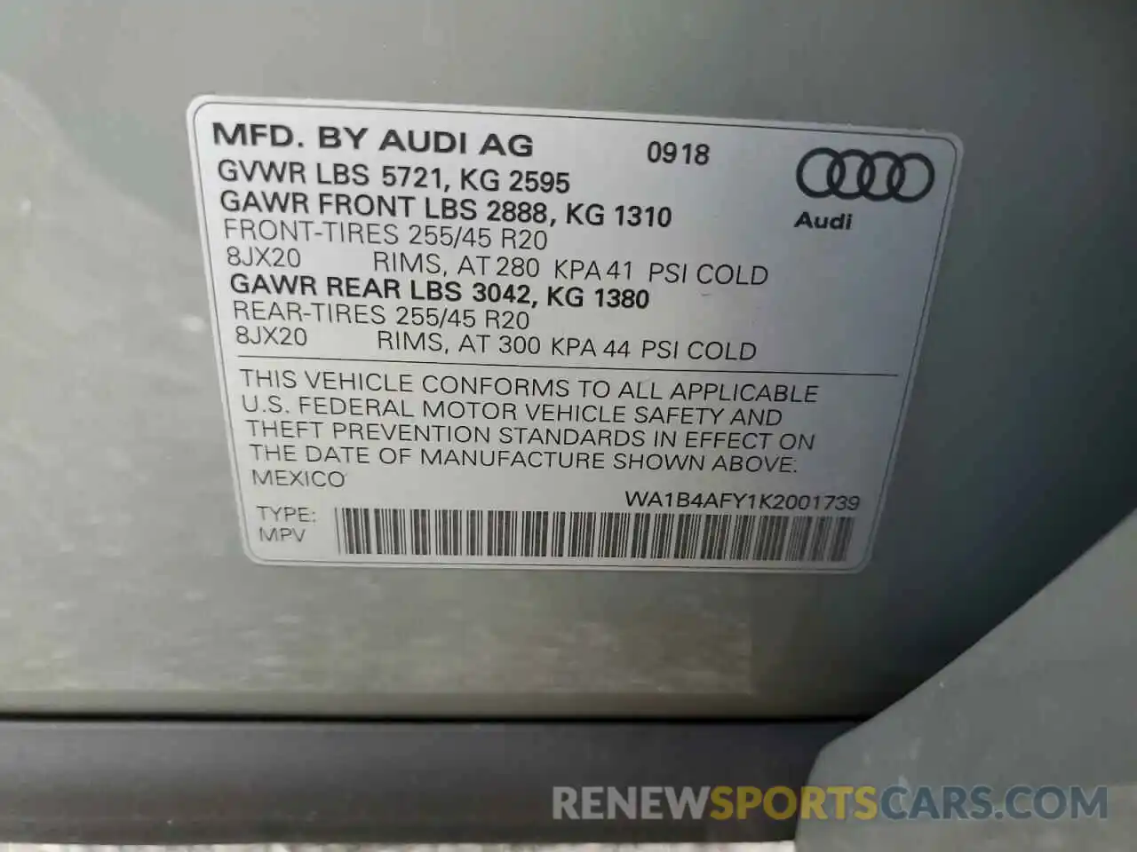 12 Photograph of a damaged car WA1B4AFY1K2001739 AUDI SQ5 2019