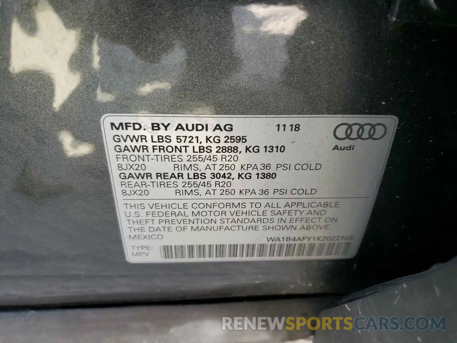 10 Photograph of a damaged car WA1B4AFY1K2022185 AUDI SQ5 2019