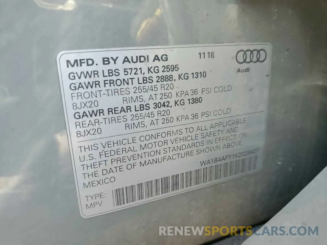 13 Photograph of a damaged car WA1B4AFY1K2028407 AUDI SQ5 2019
