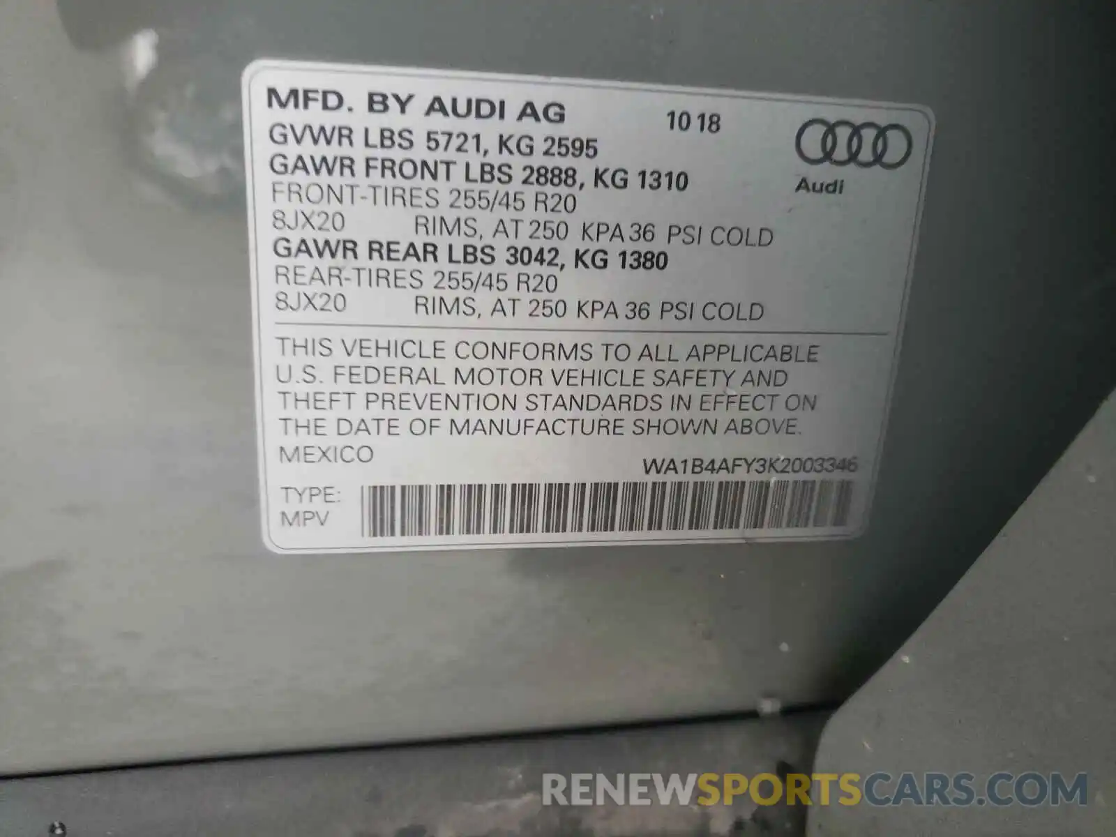 10 Photograph of a damaged car WA1B4AFY3K2003346 AUDI SQ5 2019