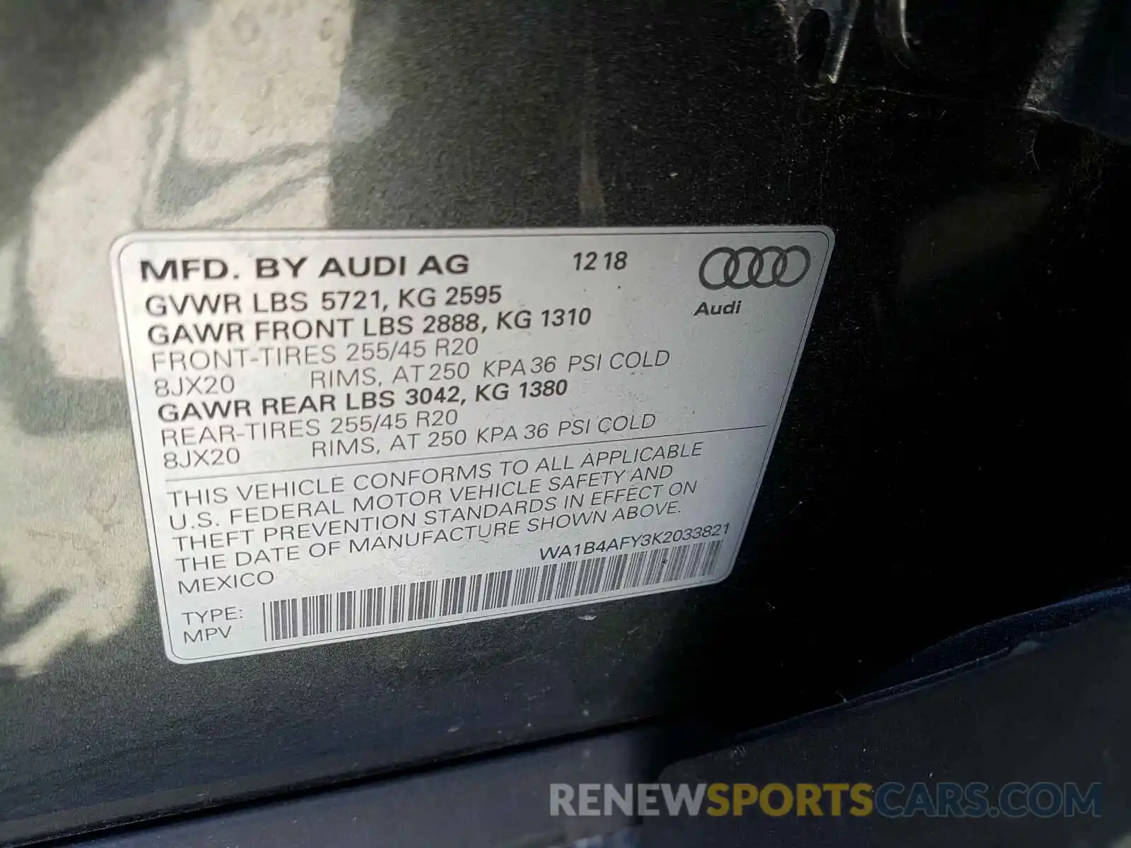 10 Photograph of a damaged car WA1B4AFY3K2033821 AUDI SQ5 2019