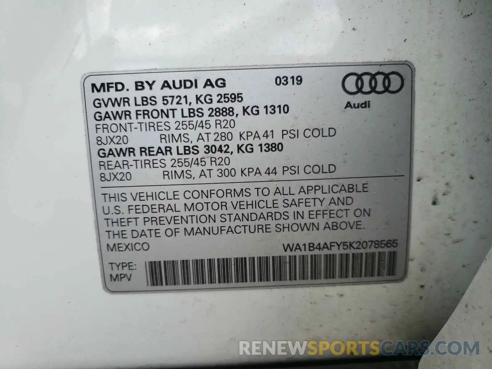 10 Photograph of a damaged car WA1B4AFY5K2078565 AUDI SQ5 2019