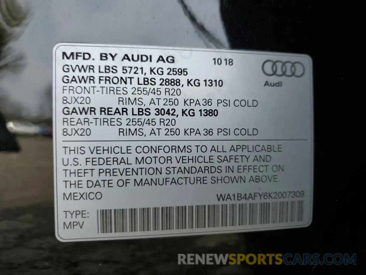 13 Photograph of a damaged car WA1B4AFY6K2007309 AUDI SQ5 2019