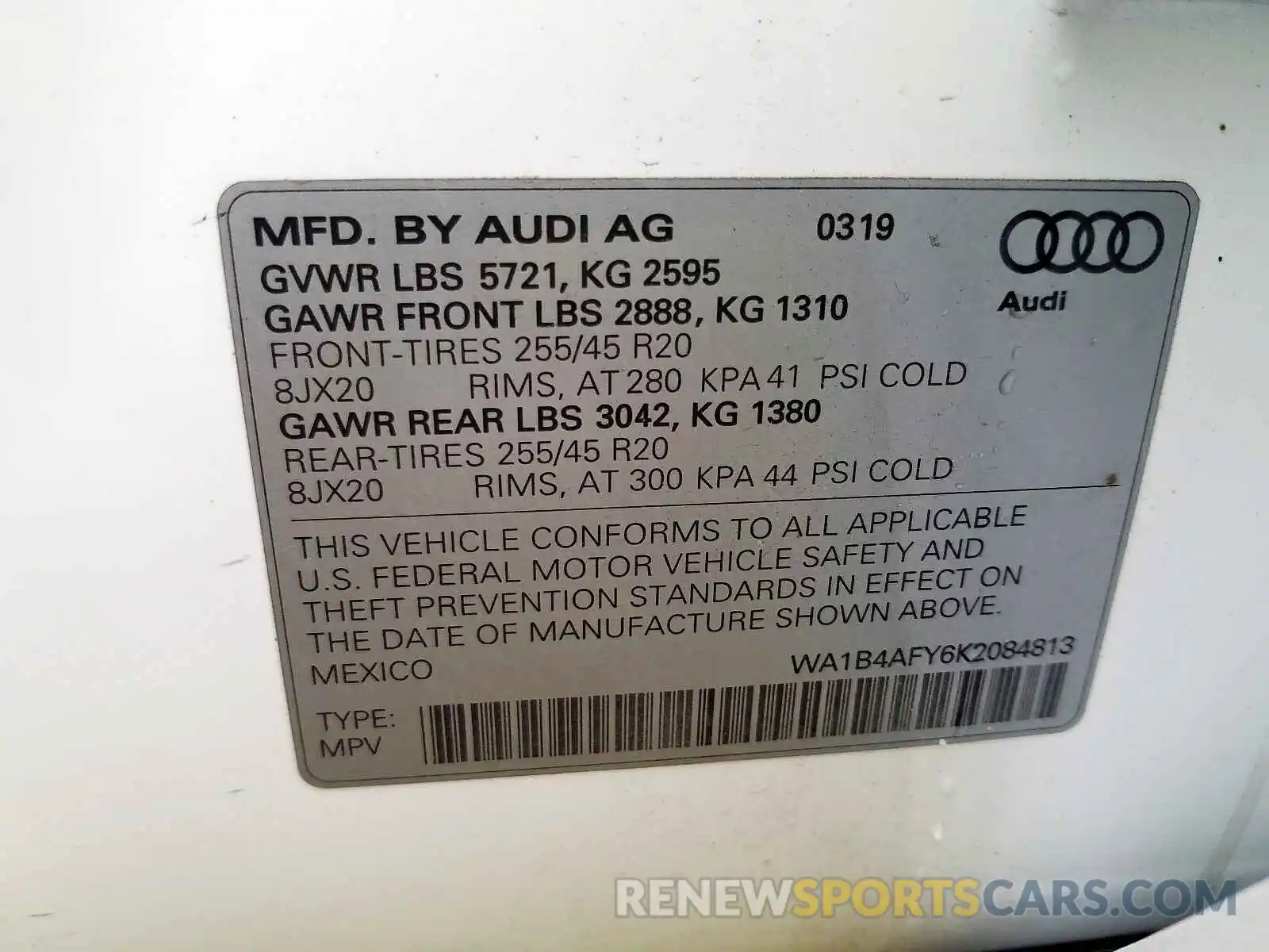 10 Photograph of a damaged car WA1B4AFY6K2084813 AUDI SQ5 2019