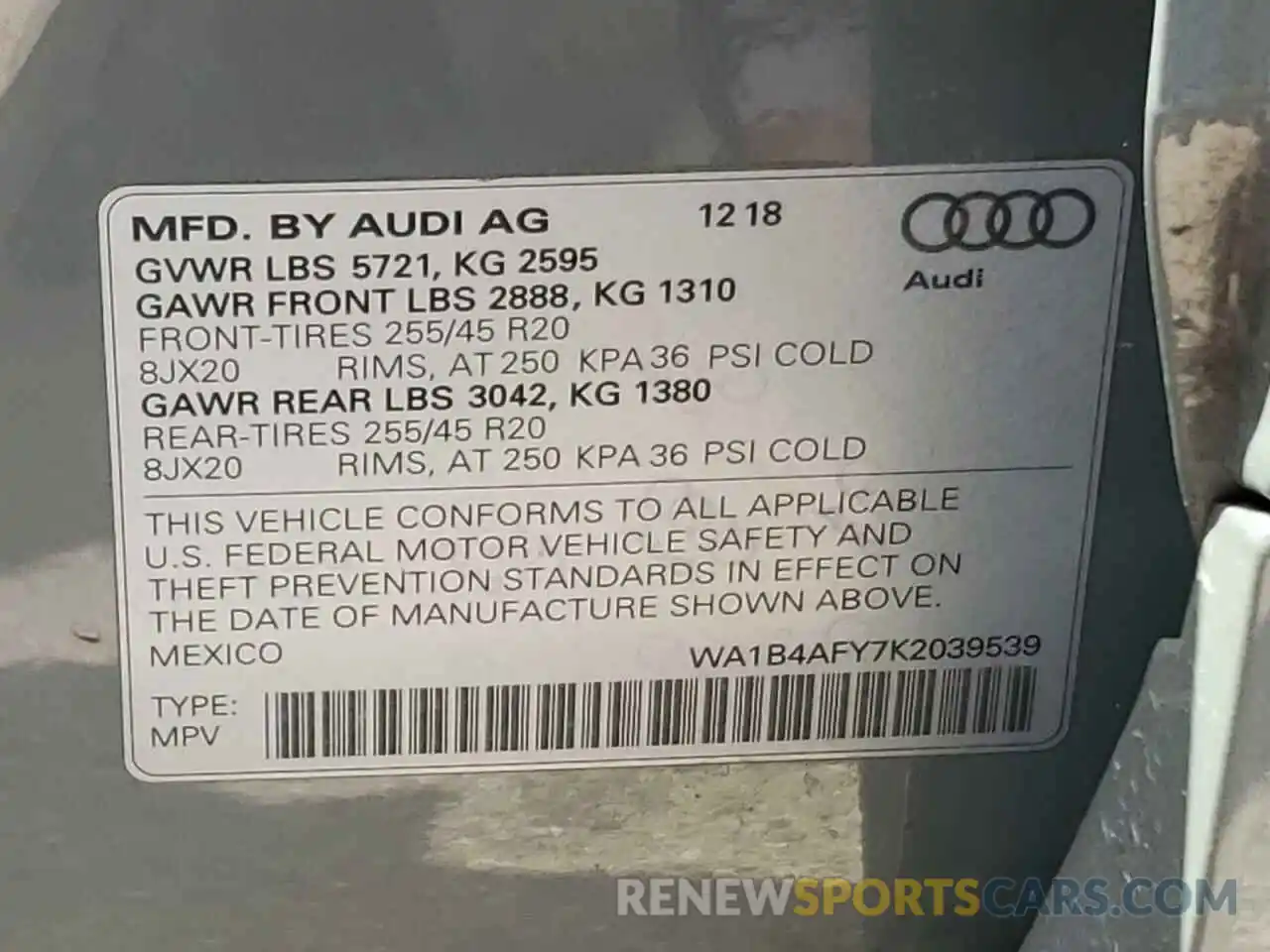 10 Photograph of a damaged car WA1B4AFY7K2039539 AUDI SQ5 2019