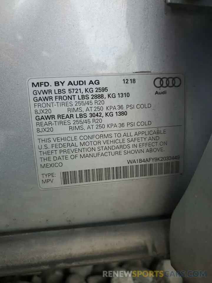 13 Photograph of a damaged car WA1B4AFY9K2033449 AUDI SQ5 2019