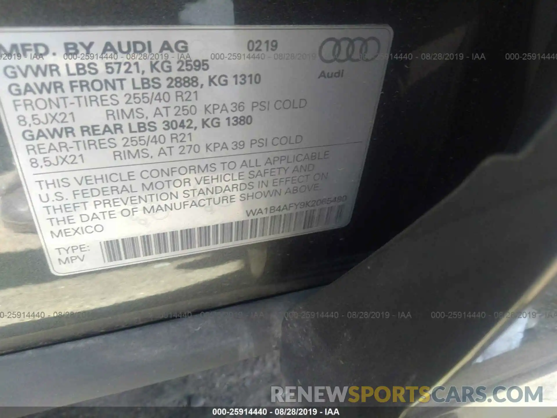 9 Photograph of a damaged car WA1B4AFY9K2065480 AUDI SQ5 2019