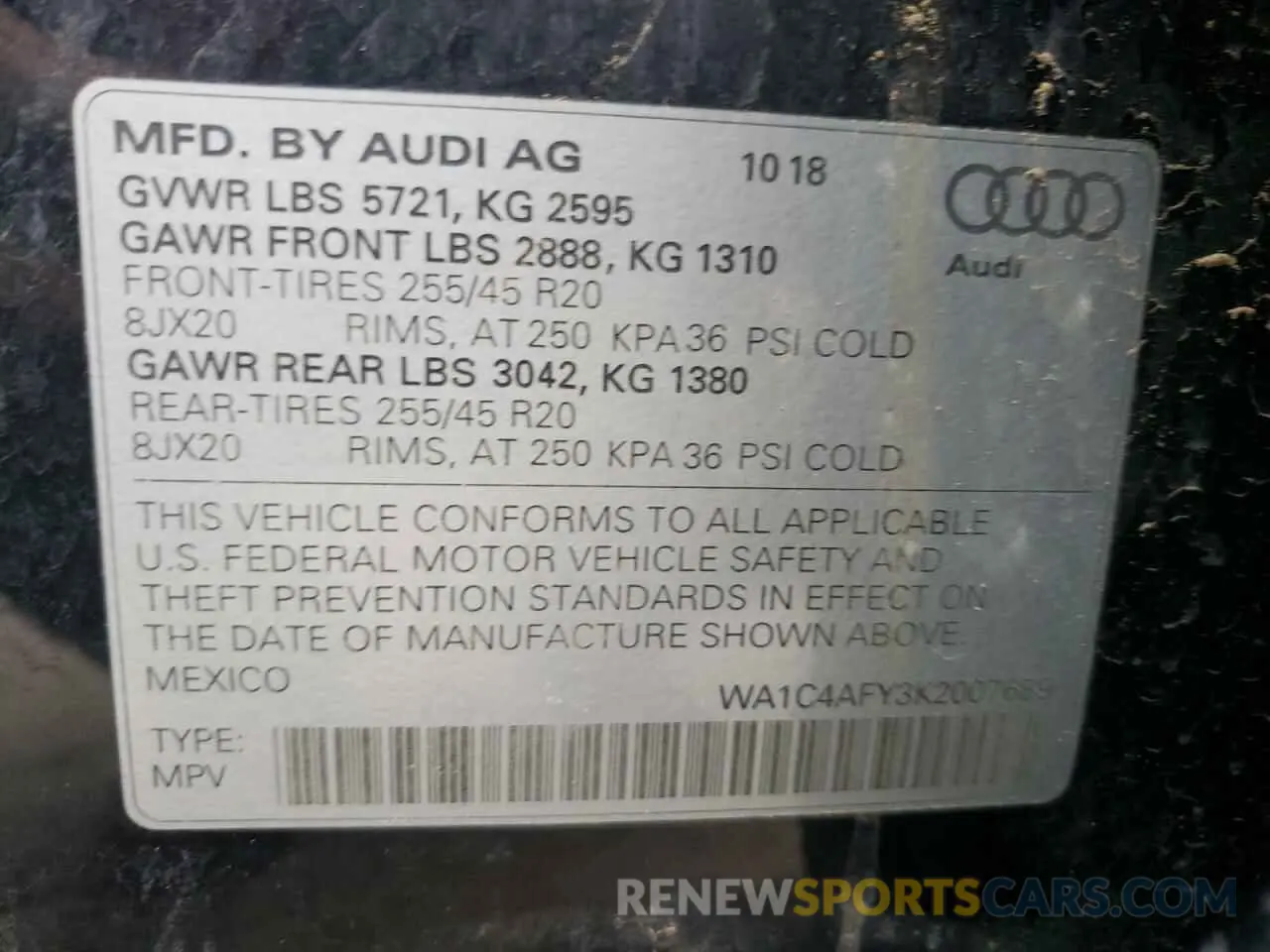 10 Photograph of a damaged car WA1C4AFY3K2007689 AUDI SQ5 2019