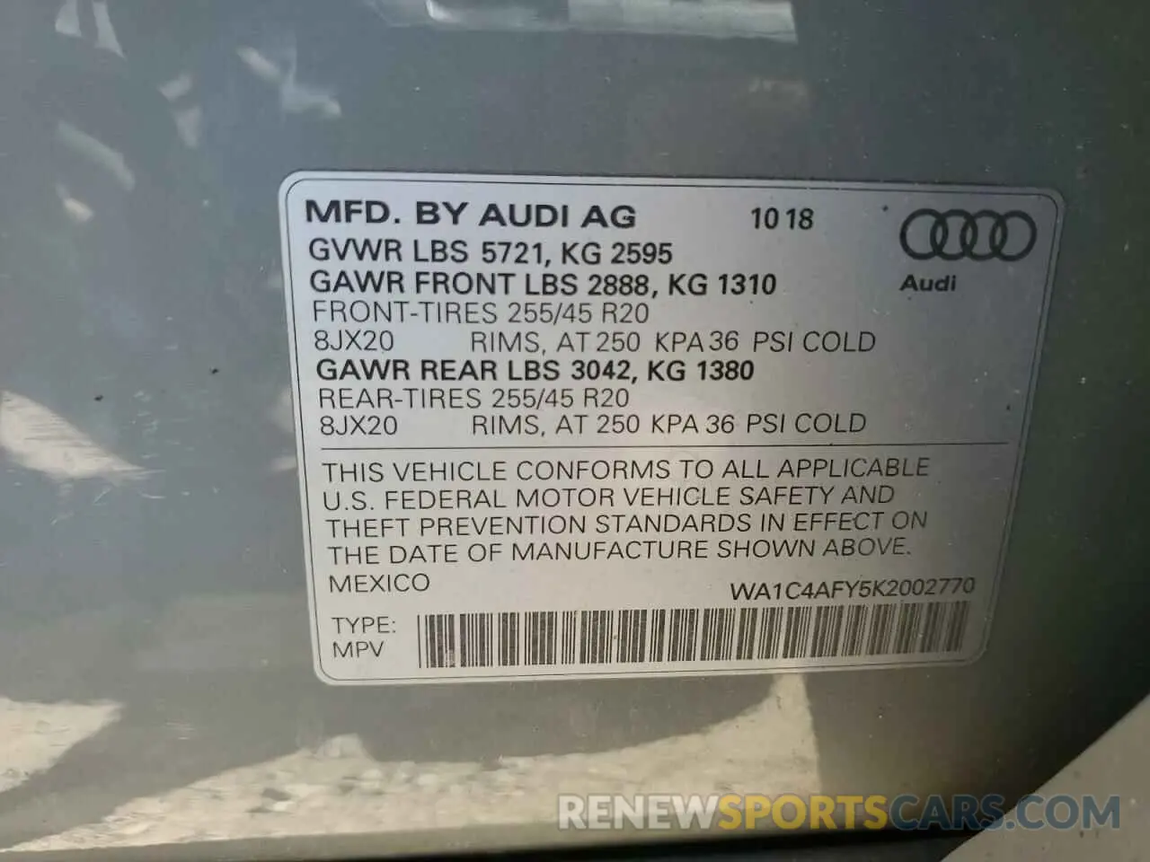 13 Photograph of a damaged car WA1C4AFY5K2002770 AUDI SQ5 2019