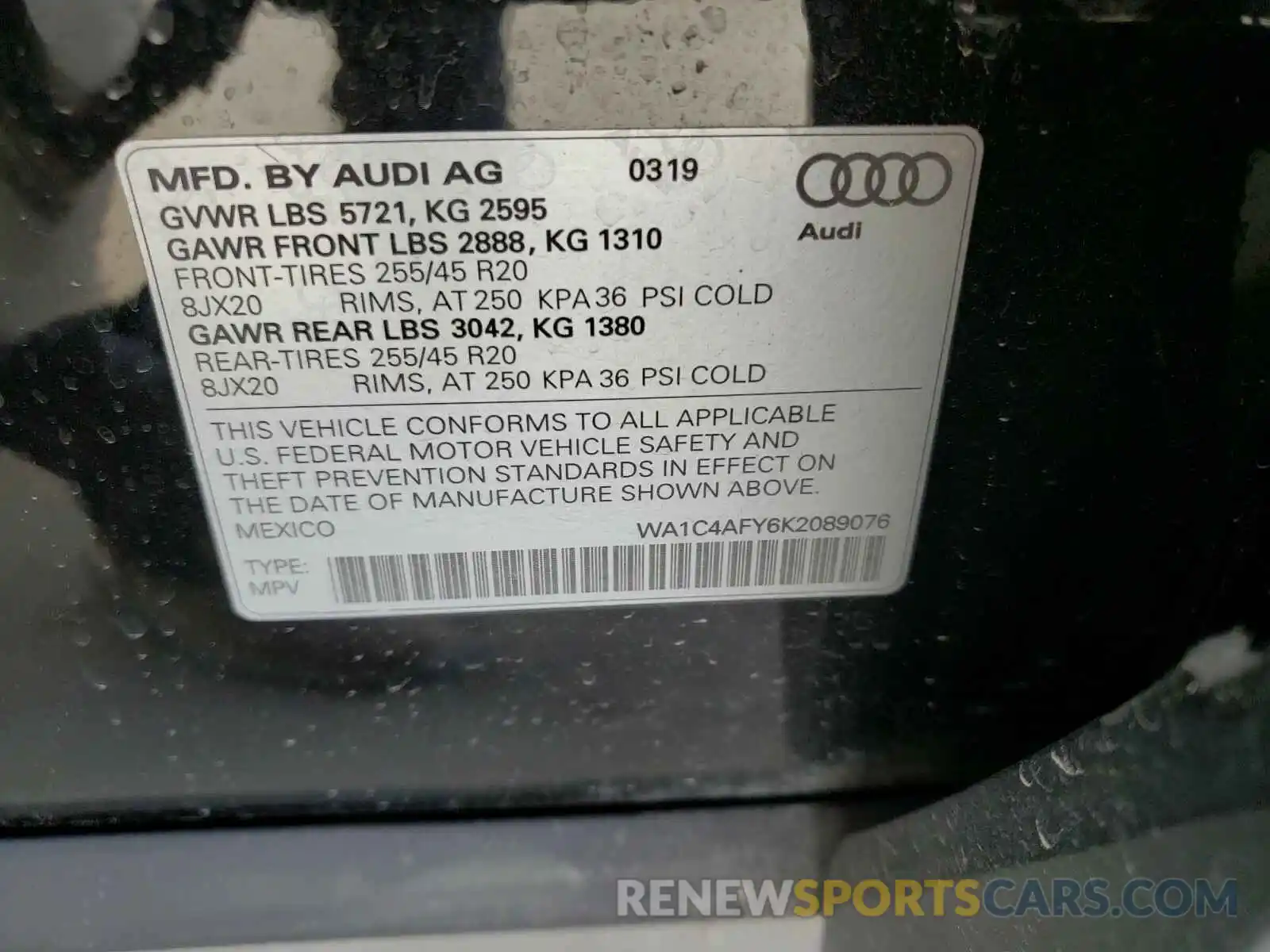 10 Photograph of a damaged car WA1C4AFY6K2089076 AUDI SQ5 2019