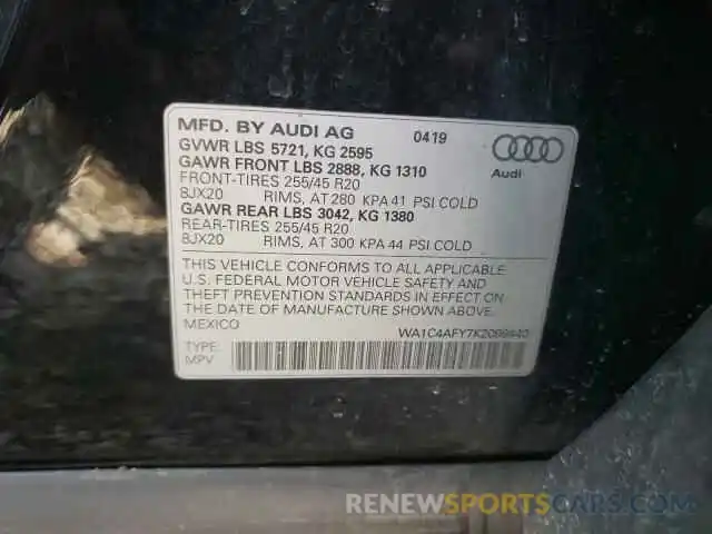 10 Photograph of a damaged car WA1C4AFY7K2099440 AUDI SQ5 2019