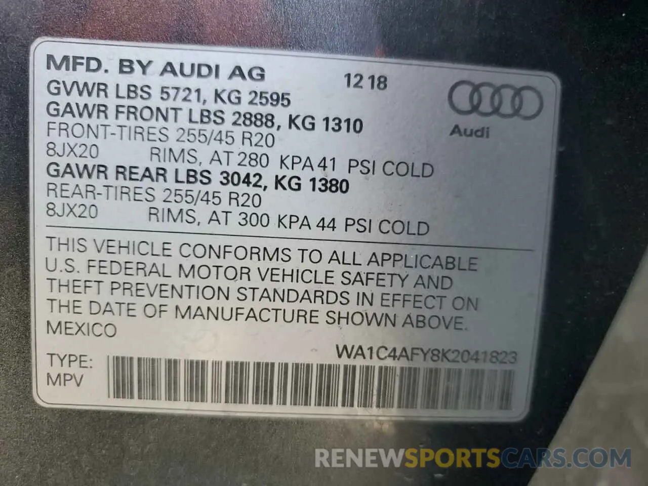 12 Photograph of a damaged car WA1C4AFY8K2041823 AUDI SQ5 2019