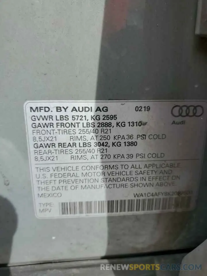 13 Photograph of a damaged car WA1C4AFY8K2059500 AUDI SQ5 2019