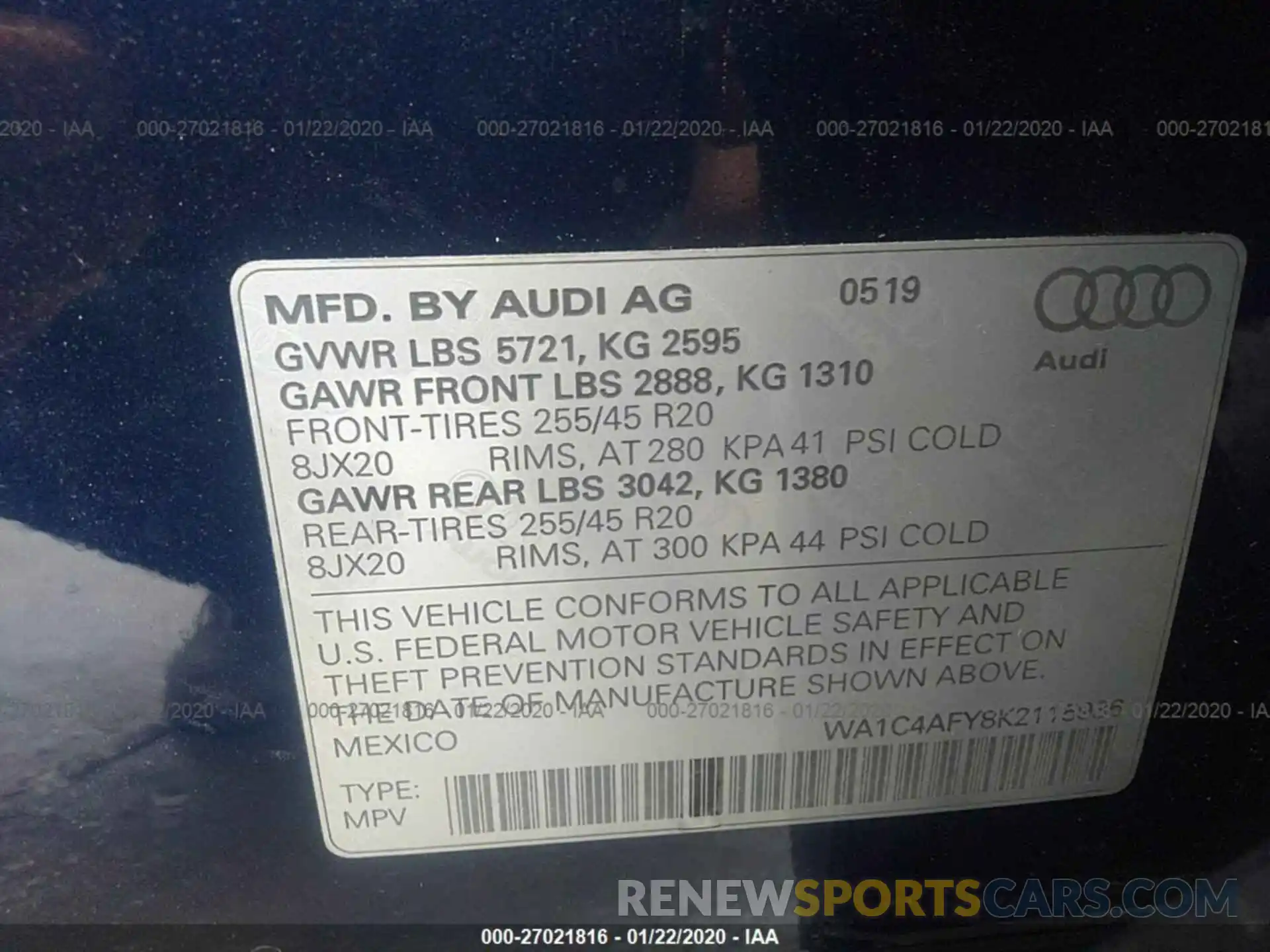 9 Photograph of a damaged car WA1C4AFY8K2115936 AUDI SQ5 2019