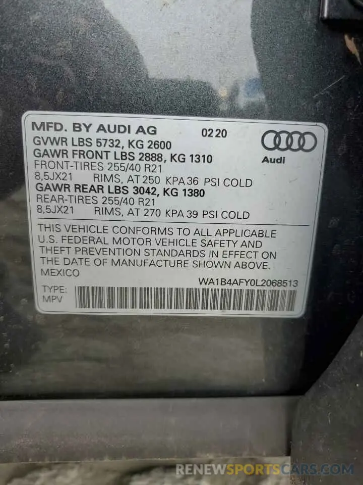 14 Photograph of a damaged car WA1B4AFY0L2068513 AUDI SQ5 2020