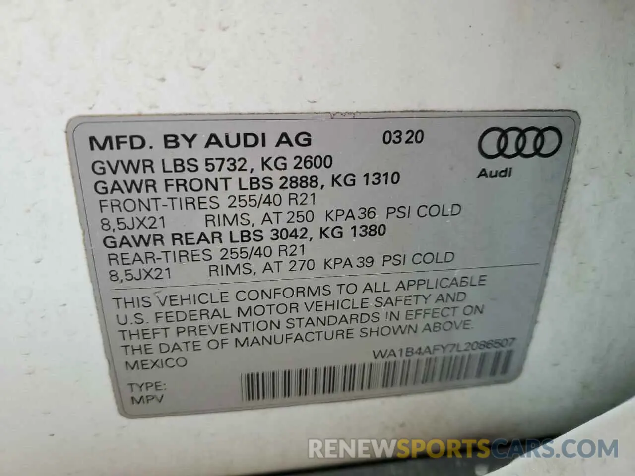 13 Photograph of a damaged car WA1B4AFY7L2086507 AUDI SQ5 2020