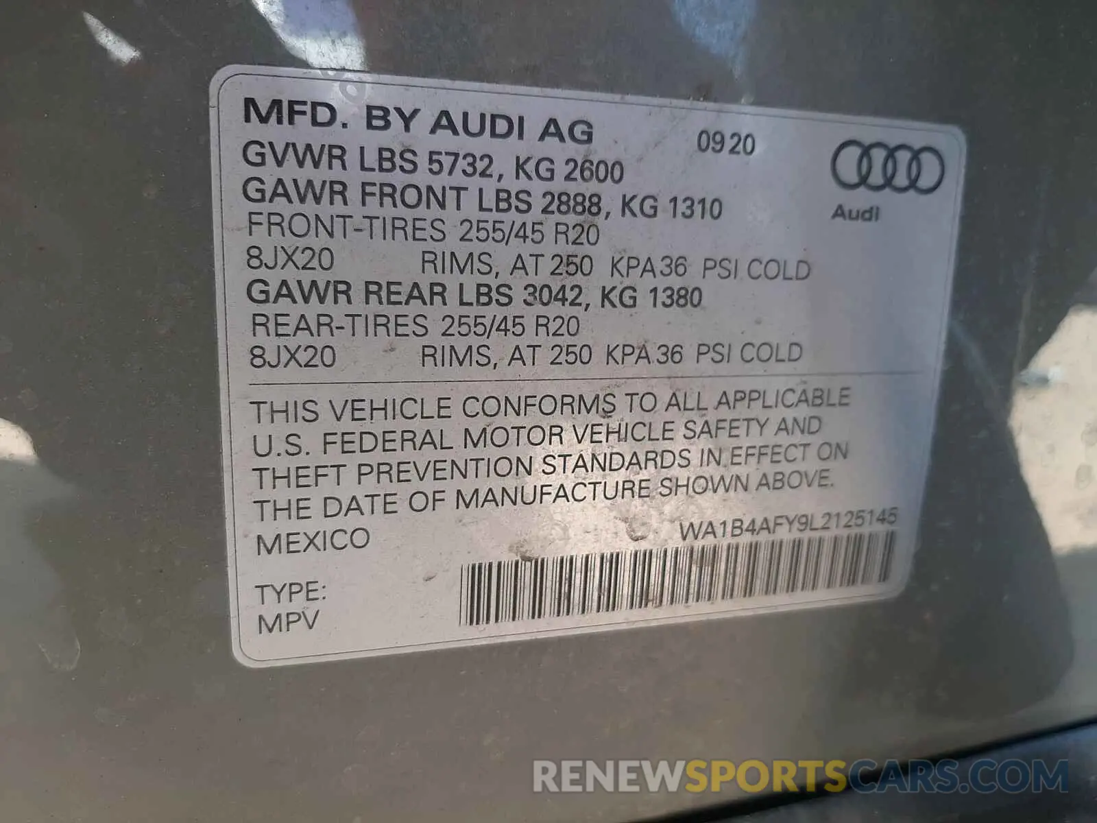 10 Photograph of a damaged car WA1B4AFY9L2125145 AUDI SQ5 2020