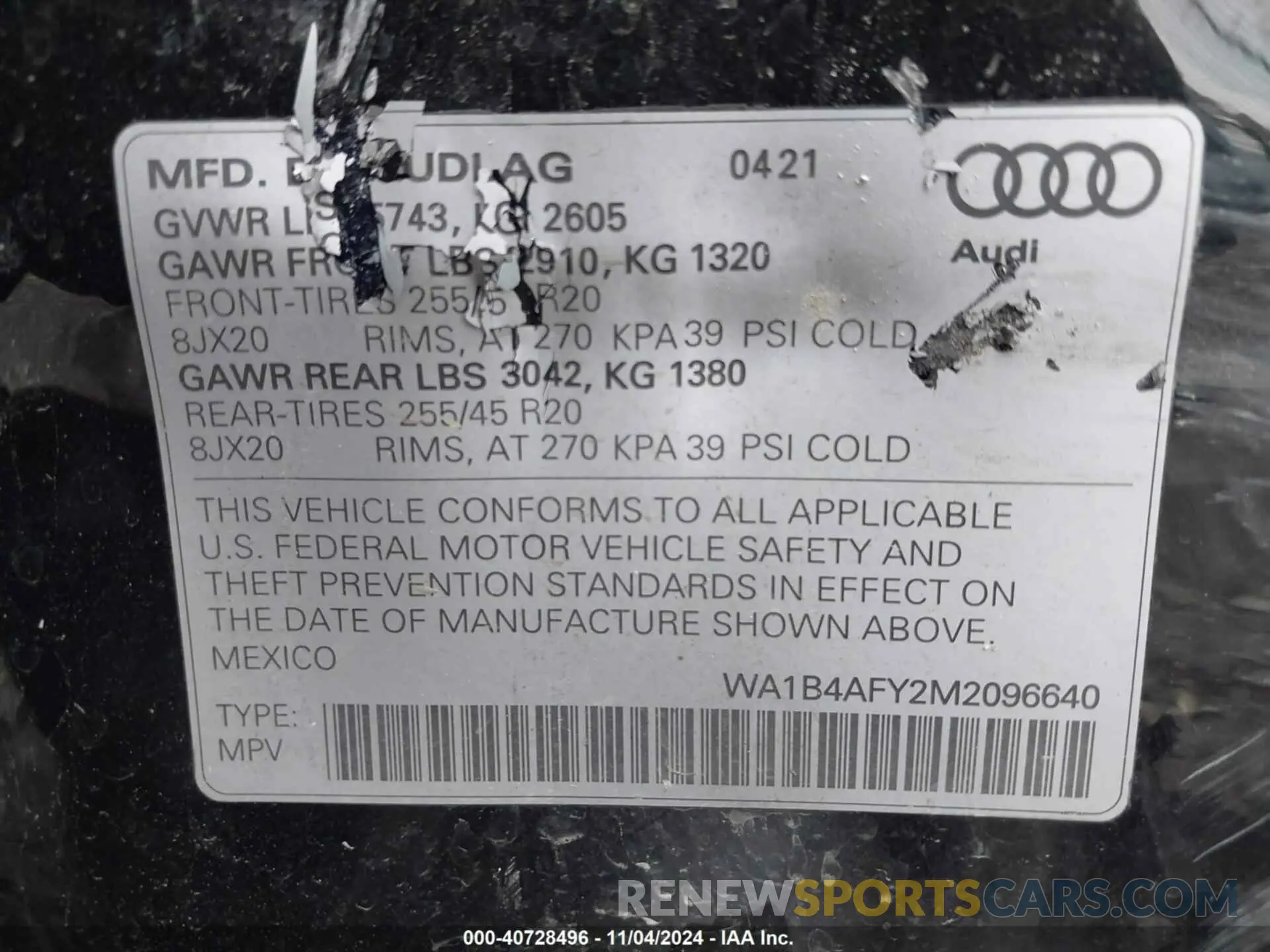 9 Photograph of a damaged car WA1B4AFY2M2096640 AUDI SQ5 2021