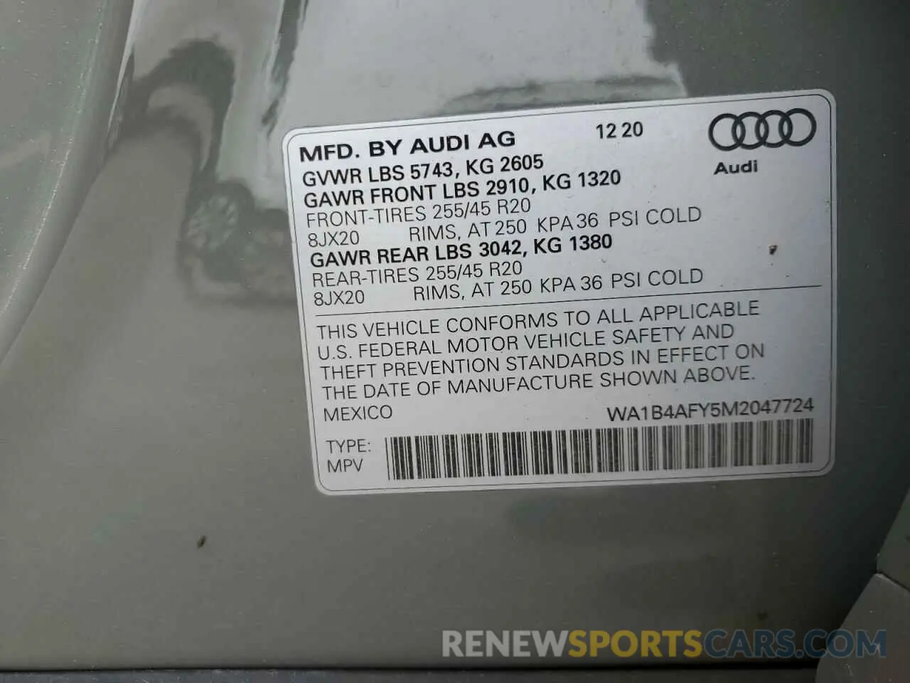14 Photograph of a damaged car WA1B4AFY5M2047724 AUDI SQ5 2021