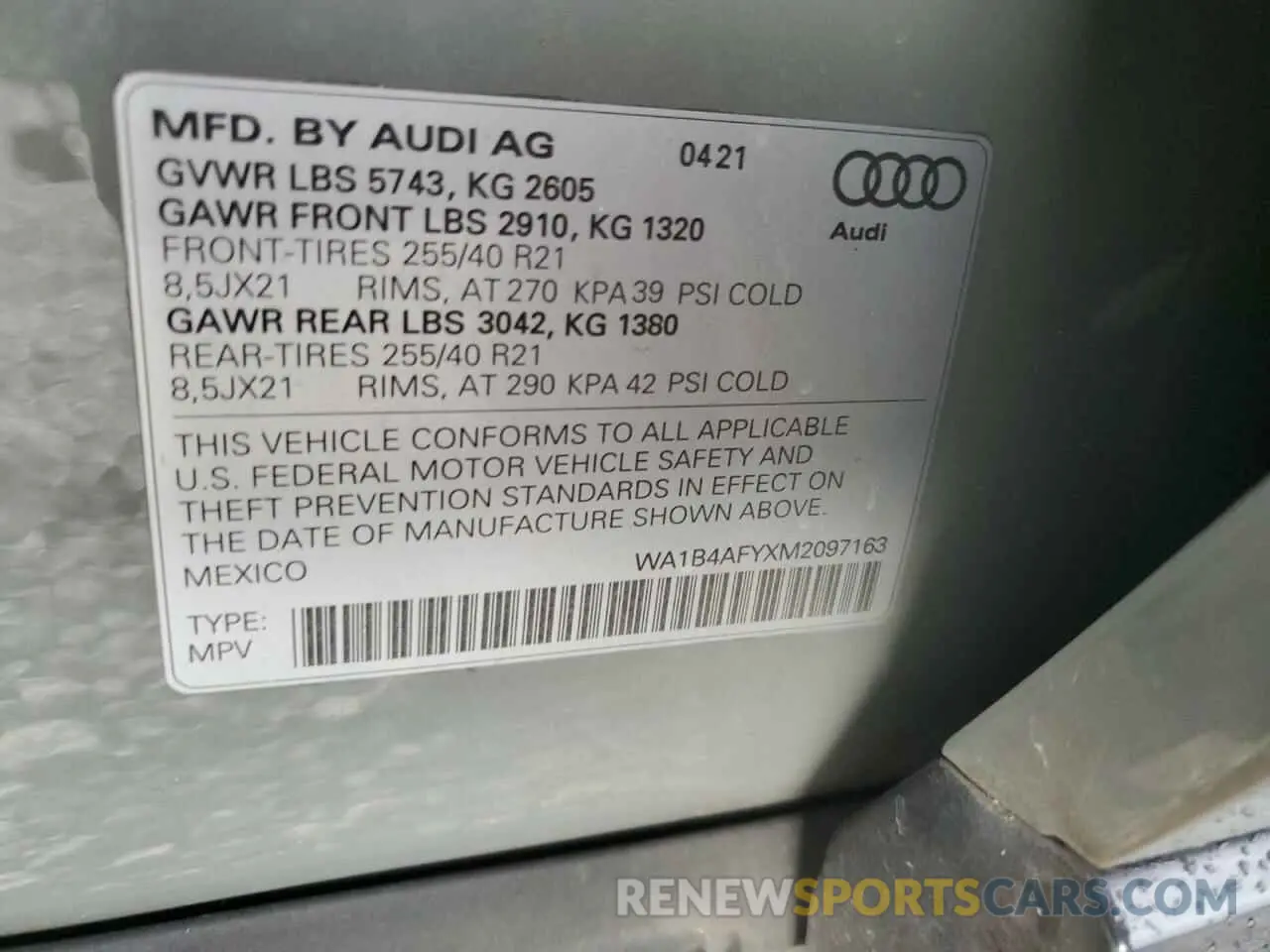 13 Photograph of a damaged car WA1B4AFYXM2097163 AUDI SQ5 2021