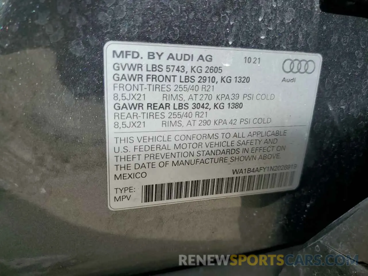 13 Photograph of a damaged car WA1B4AFY1N2026919 AUDI SQ5 2022