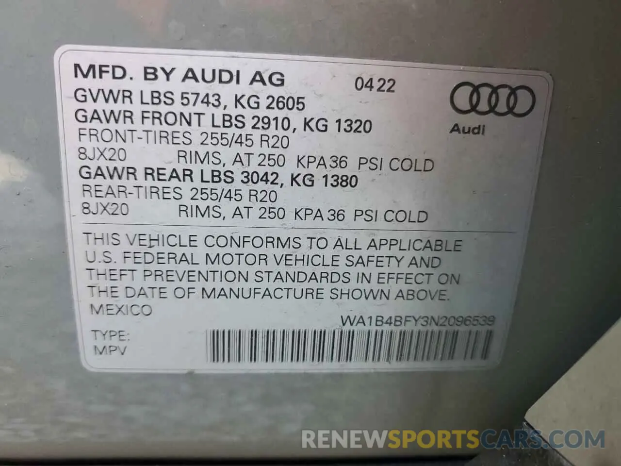 16 Photograph of a damaged car WA1B4BFY3N2096539 AUDI SQ5 2022