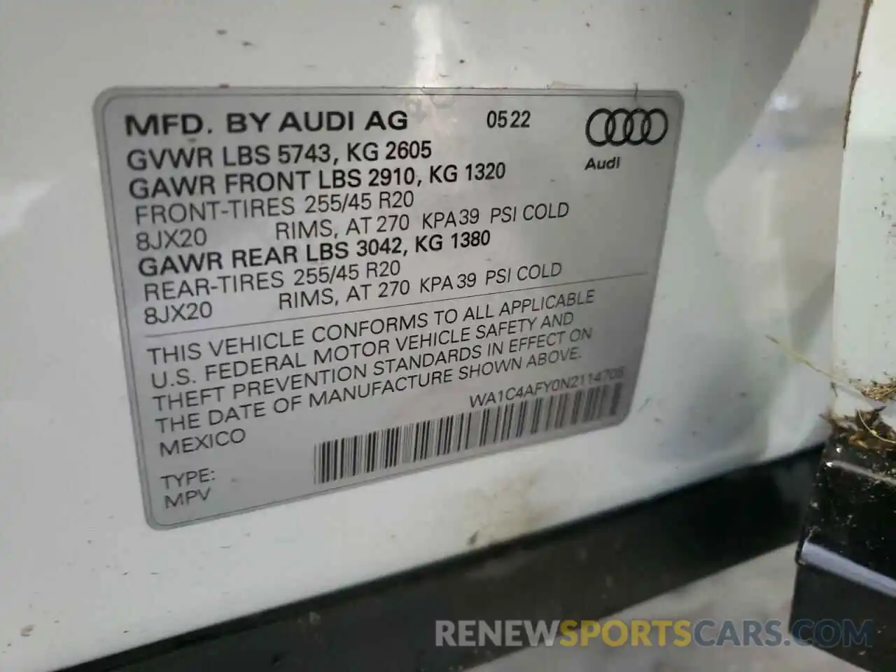 10 Photograph of a damaged car WA1C4AFY0N2114705 AUDI SQ5 2022