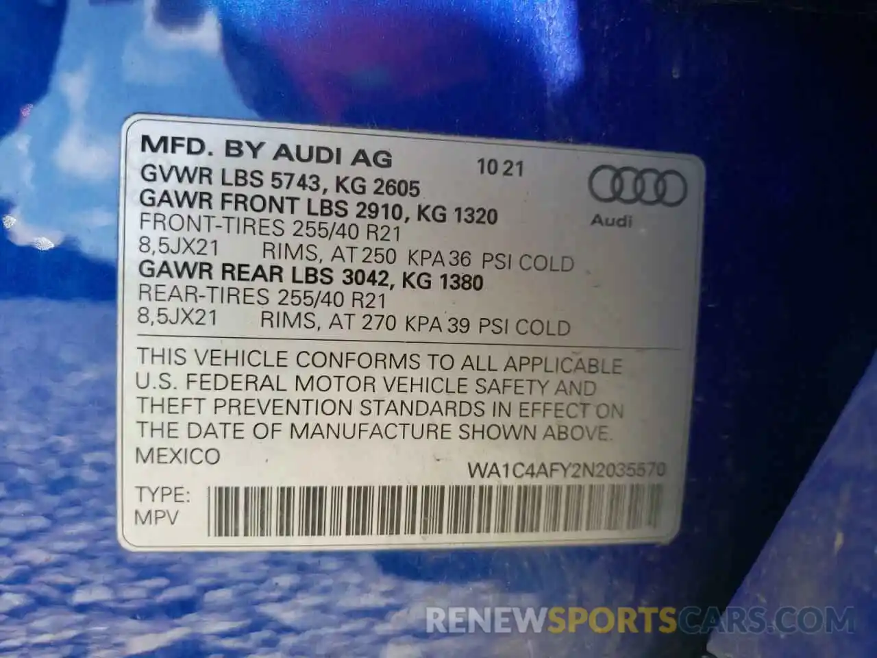 10 Photograph of a damaged car WA1C4AFY2N2035570 AUDI SQ5 2022