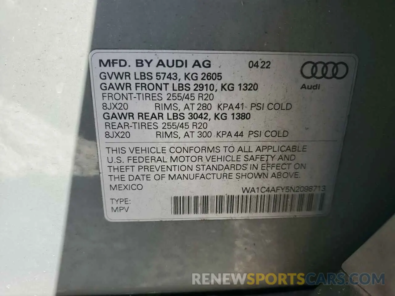 15 Photograph of a damaged car WA1C4AFY5N2098713 AUDI SQ5 2022
