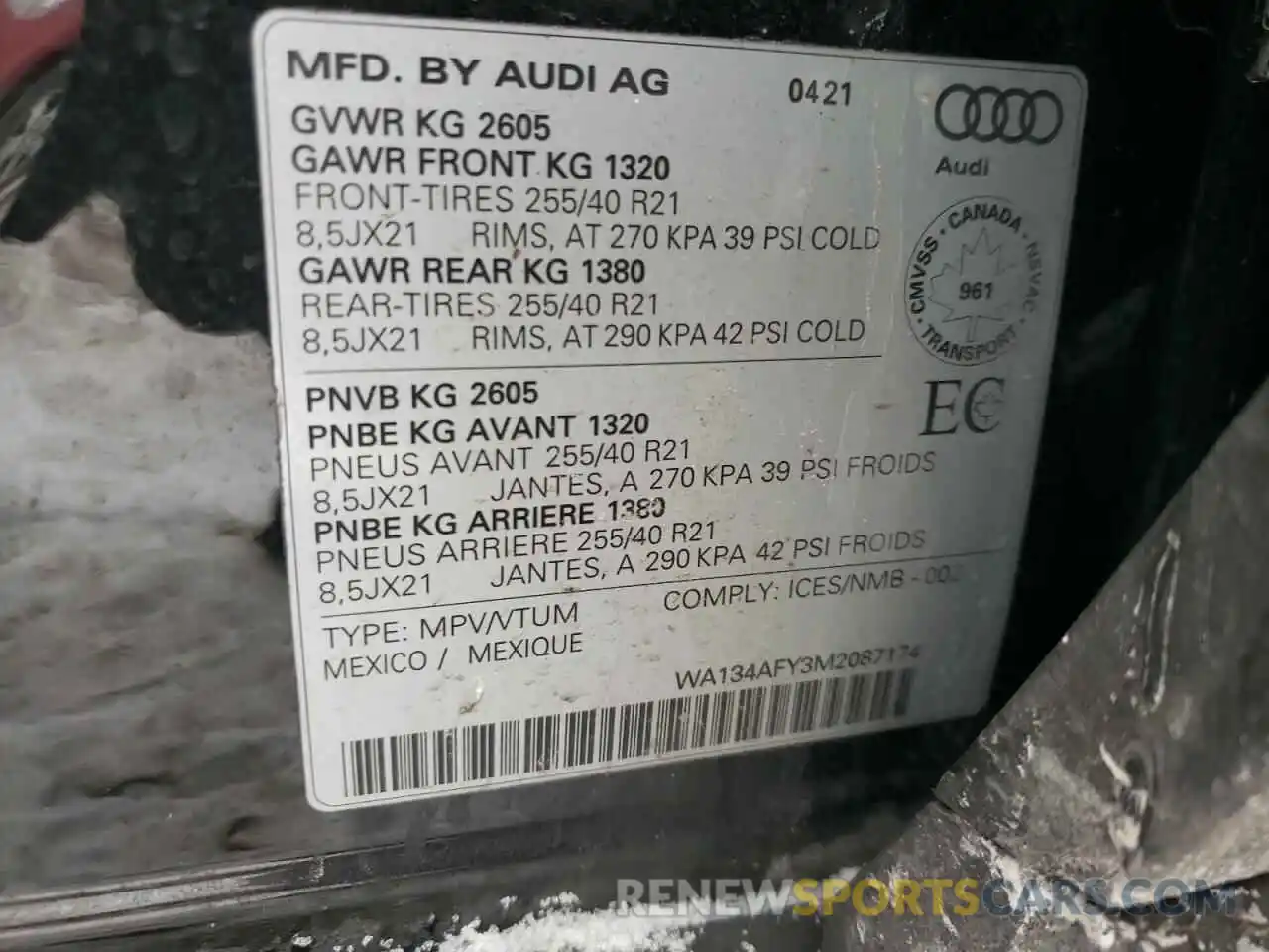 10 Photograph of a damaged car WA134AFY3M2087174 AUDI SQ5 SPORTB 2021