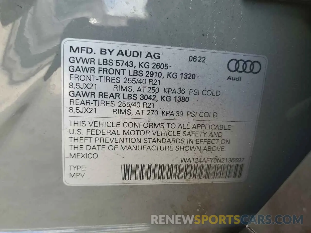 15 Photograph of a damaged car WA124AFY0N2136697 AUDI SQ5 SPORTB 2022
