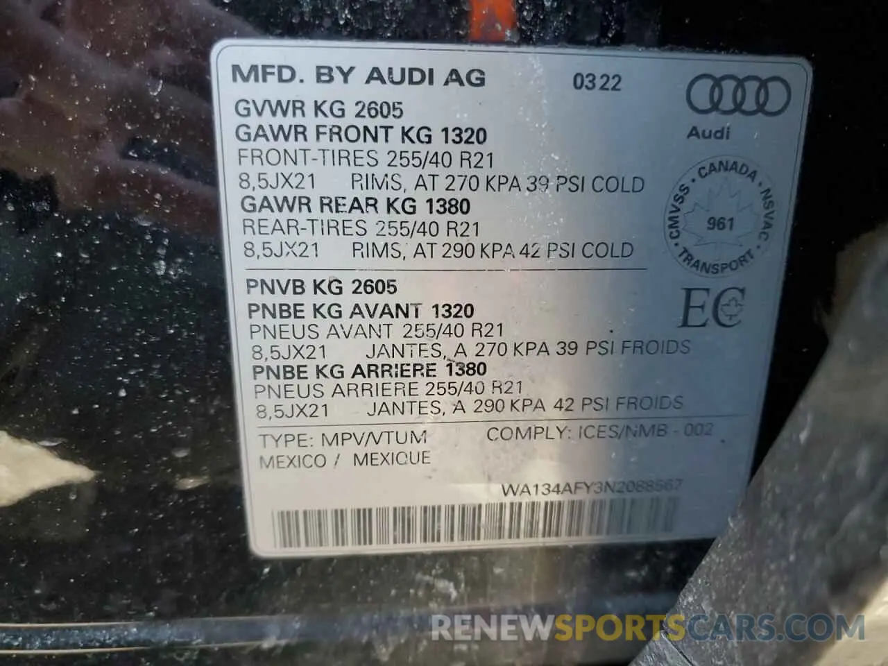 13 Photograph of a damaged car WA134AFY3N2088567 AUDI SQ5 SPORTB 2022