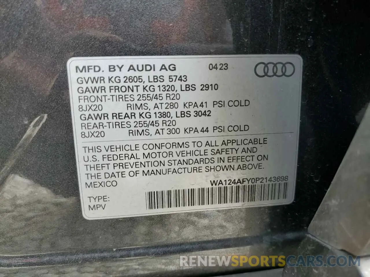 16 Photograph of a damaged car WA124AFY0P2143698 AUDI SQ5 SPORTB 2023