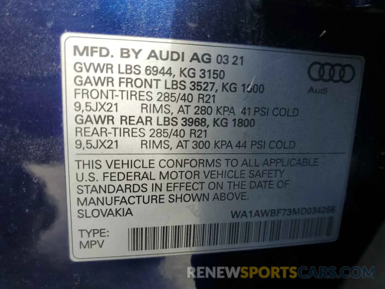 13 Photograph of a damaged car WA1AWBF73MD034266 AUDI SQ7 2021