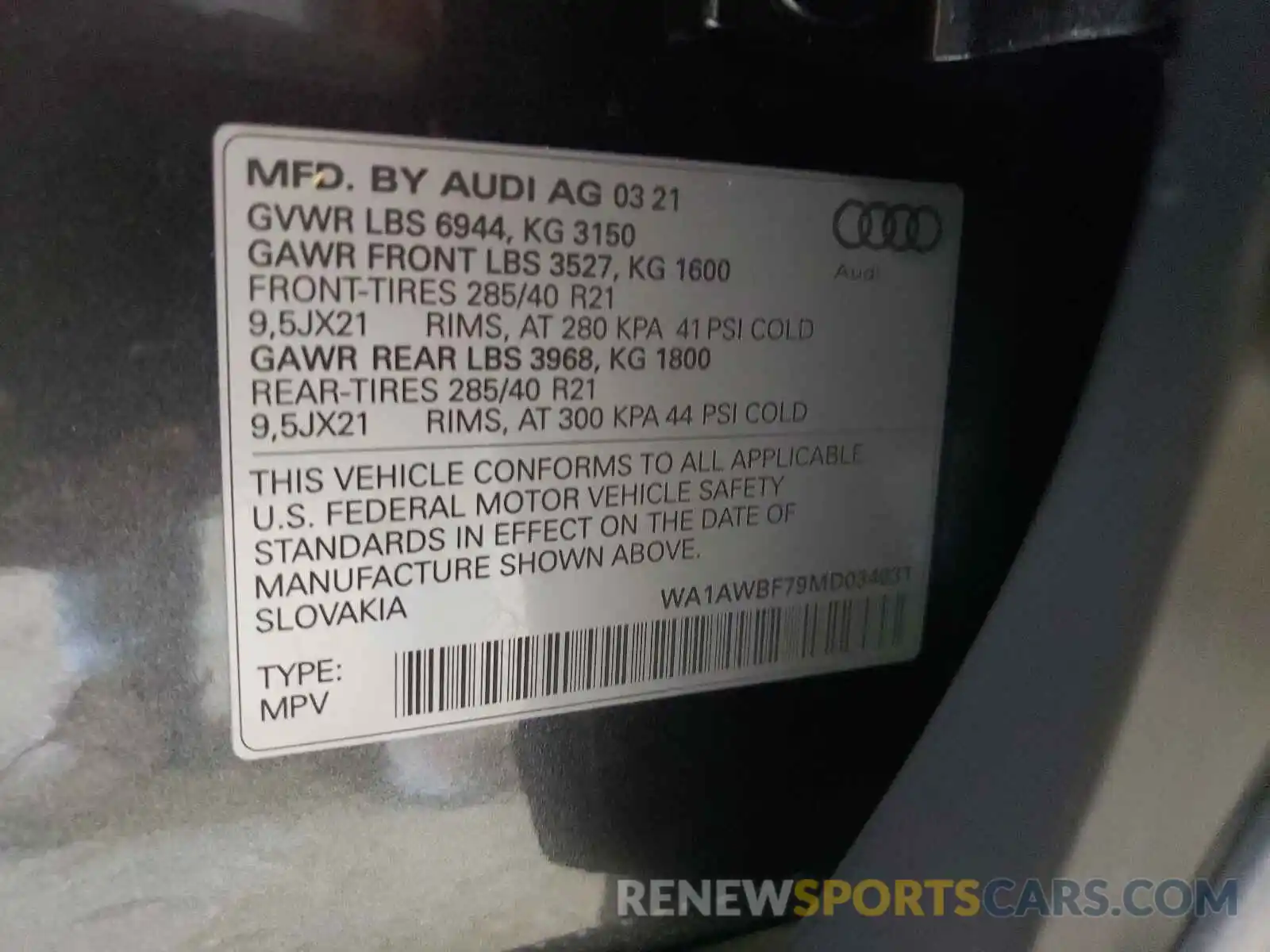 10 Photograph of a damaged car WA1AWBF79MD034031 AUDI SQ7 2021