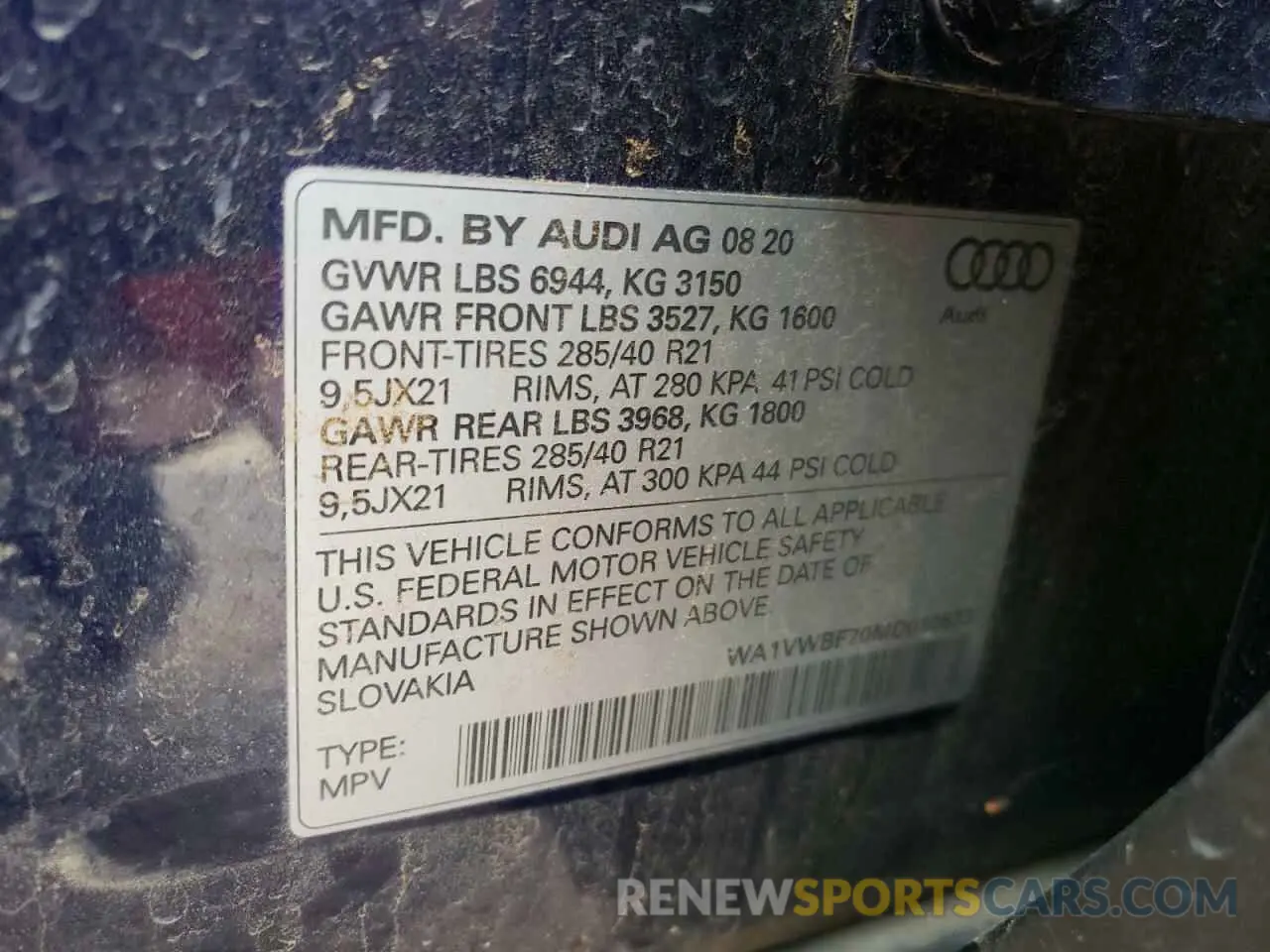 13 Photograph of a damaged car WA1VWBF70MD010573 AUDI SQ7 2021