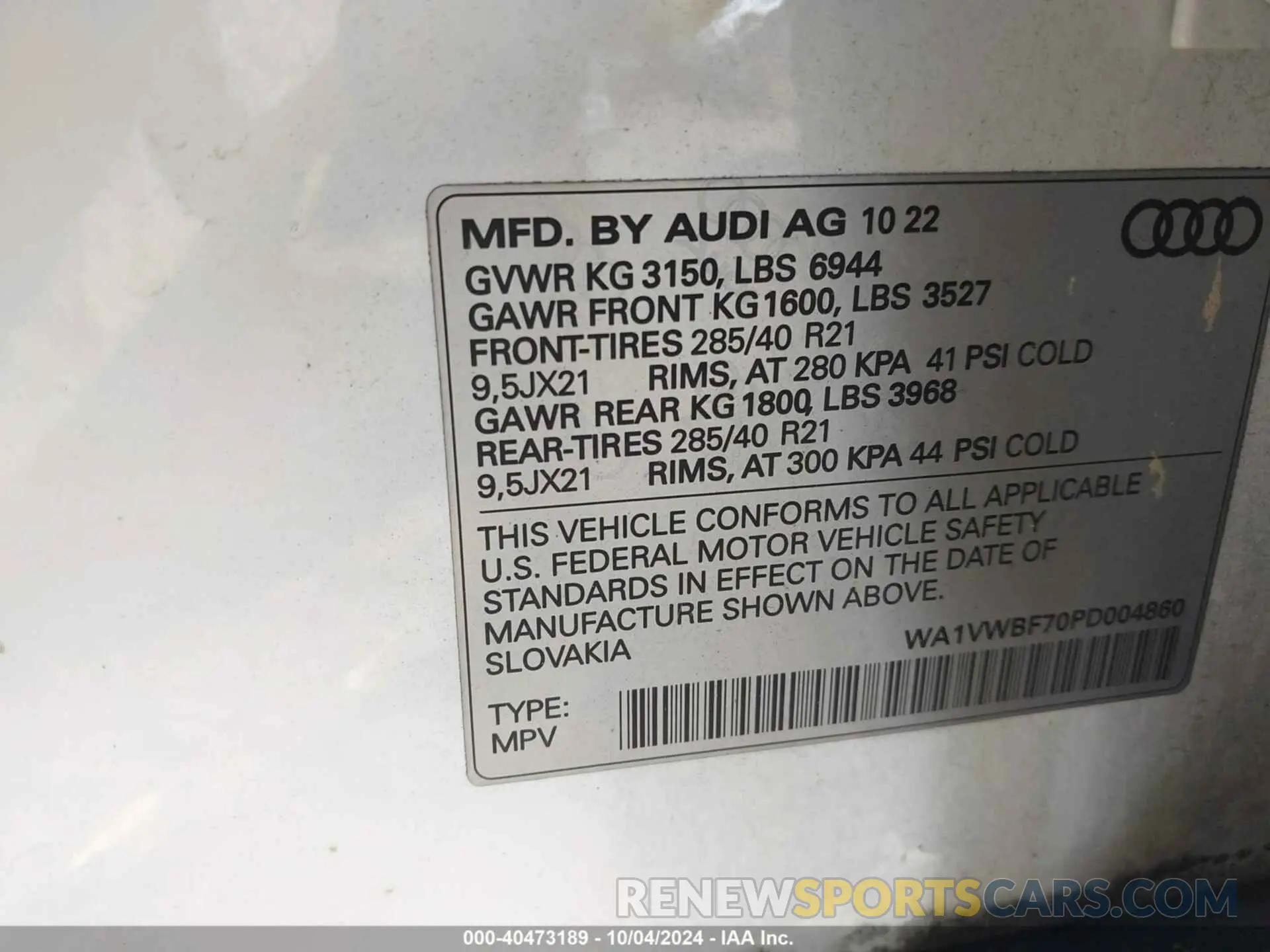 9 Photograph of a damaged car WA1VWBF70PD004860 AUDI SQ7 2023