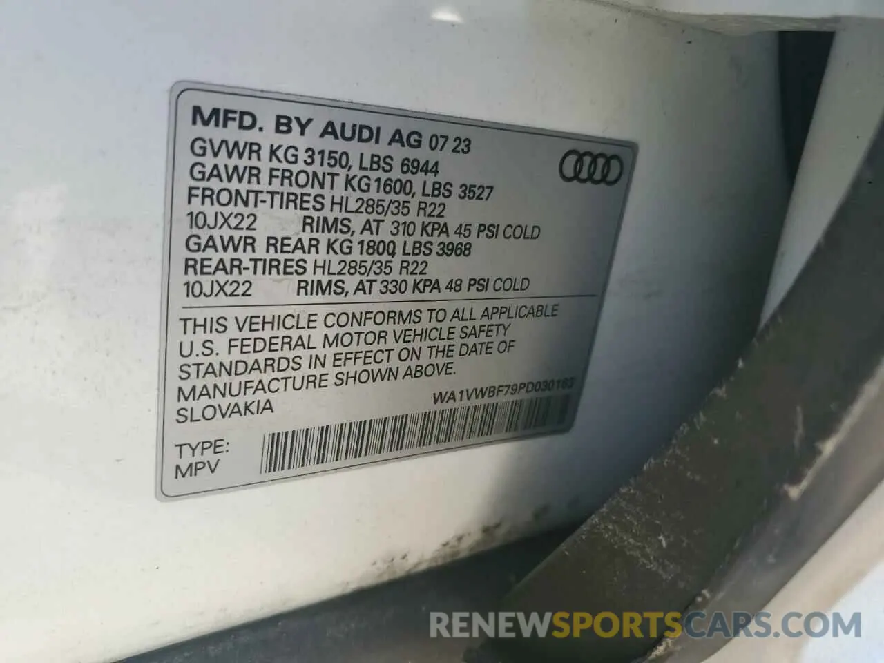 14 Photograph of a damaged car WA1VWBF79PD030163 AUDI SQ7 2023