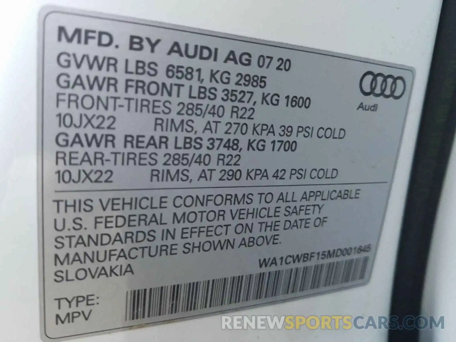 10 Photograph of a damaged car WA1CWBF15MD001645 AUDI SQ8 2021