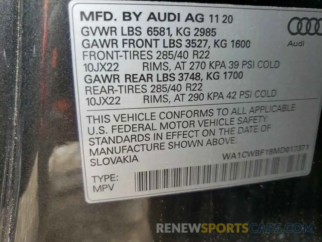 10 Photograph of a damaged car WA1CWBF18MD017371 AUDI SQ8 2021