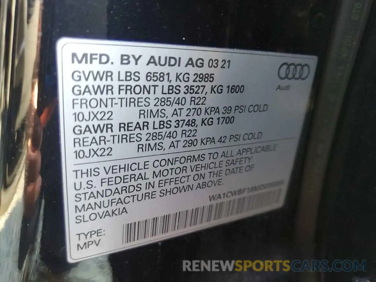 13 Photograph of a damaged car WA1CWBF18MD035658 AUDI SQ8 2021