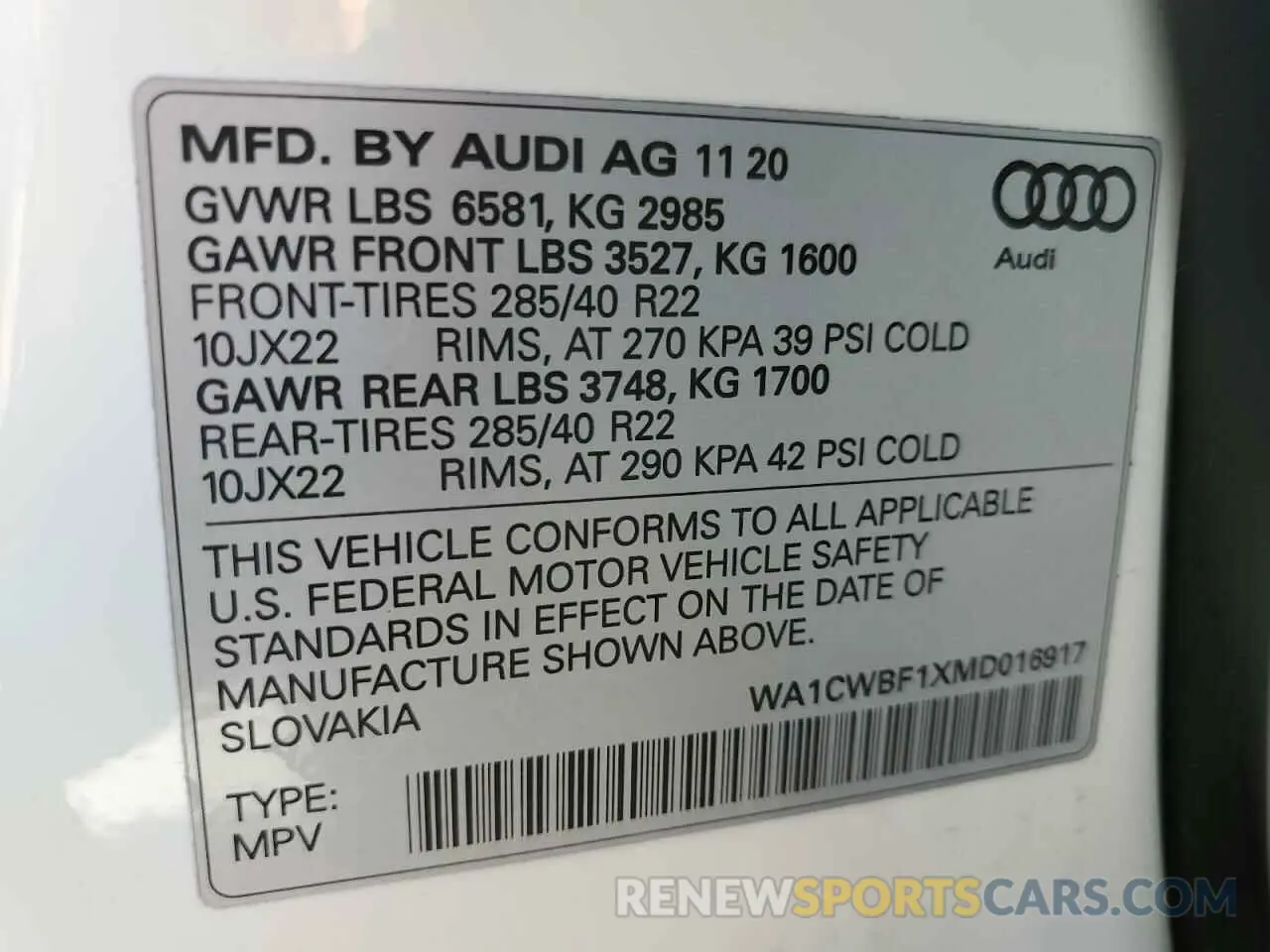 14 Photograph of a damaged car WA1CWBF1XMD016917 AUDI SQ8 2021
