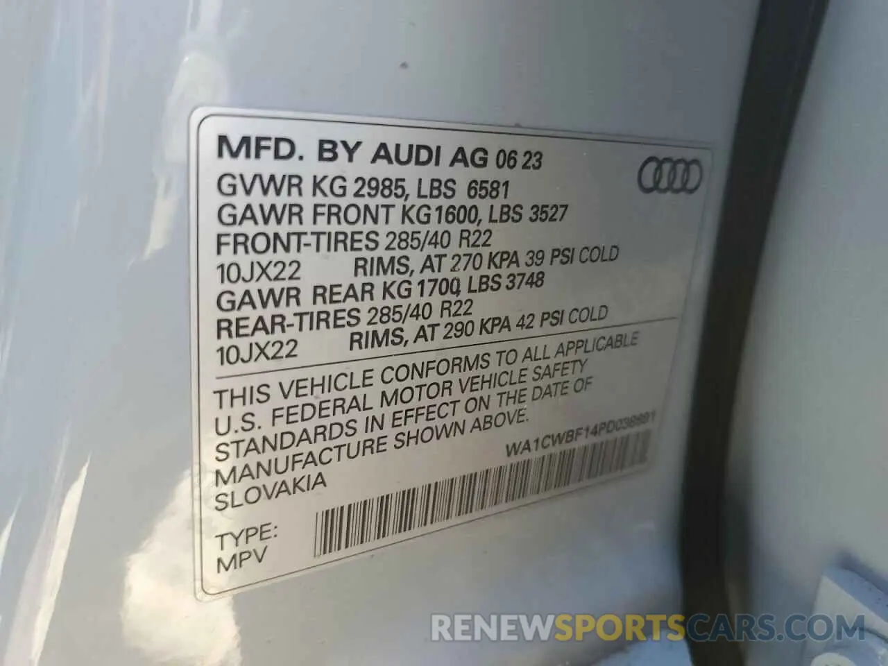 14 Photograph of a damaged car WA1CWBF14PD038691 AUDI SQ8 2023