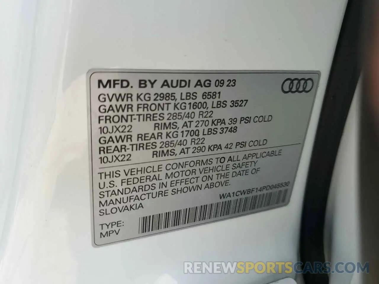 14 Photograph of a damaged car WA1CWBF14PD045530 AUDI SQ8 2023