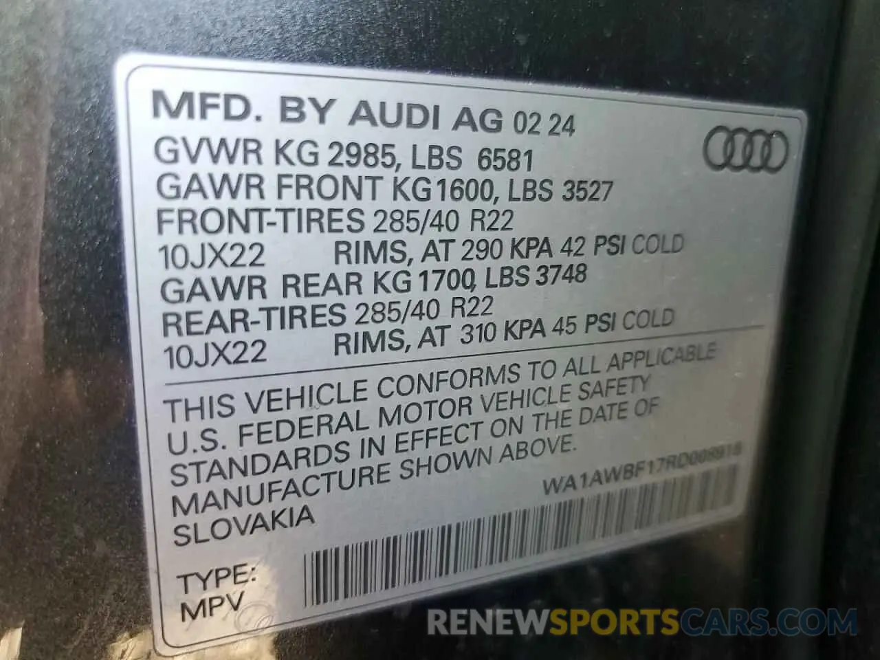 13 Photograph of a damaged car WA1AWBF17RD008918 AUDI SQ8 2024