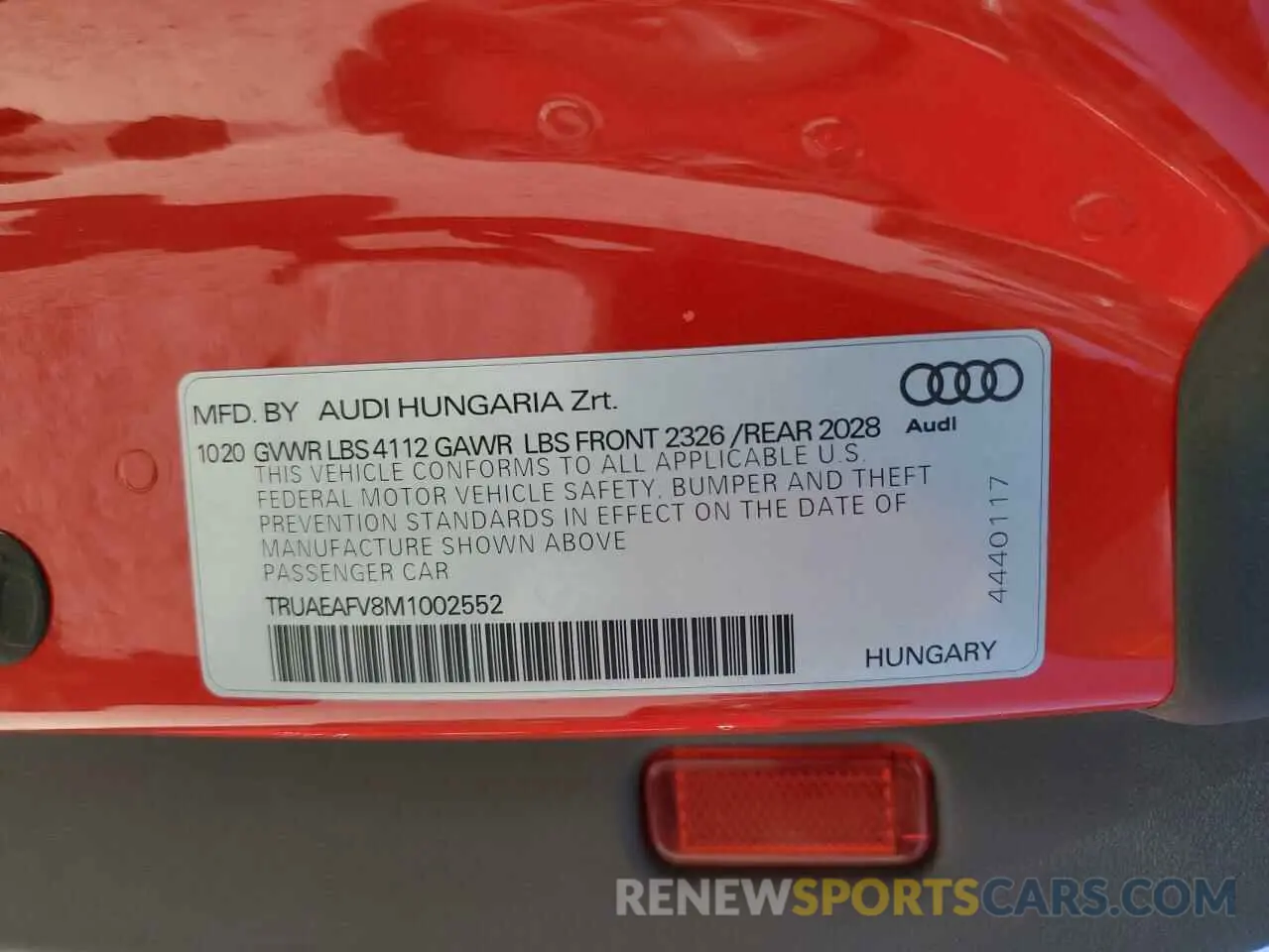 12 Photograph of a damaged car TRUAEAFV8M1002552 AUDI TT 2021