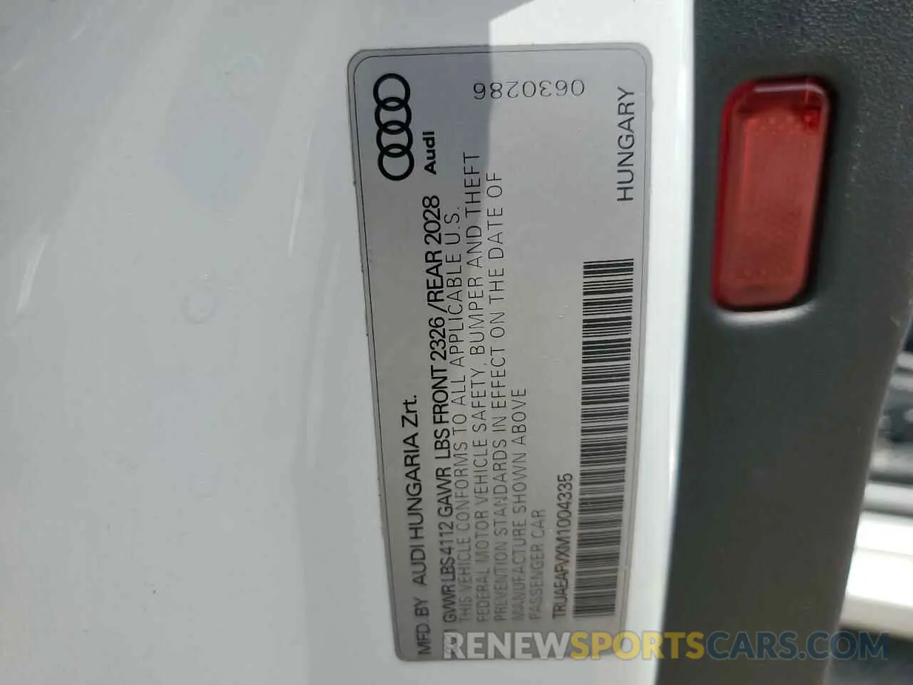 12 Photograph of a damaged car TRUAEAFVXM1004335 AUDI TT 2021