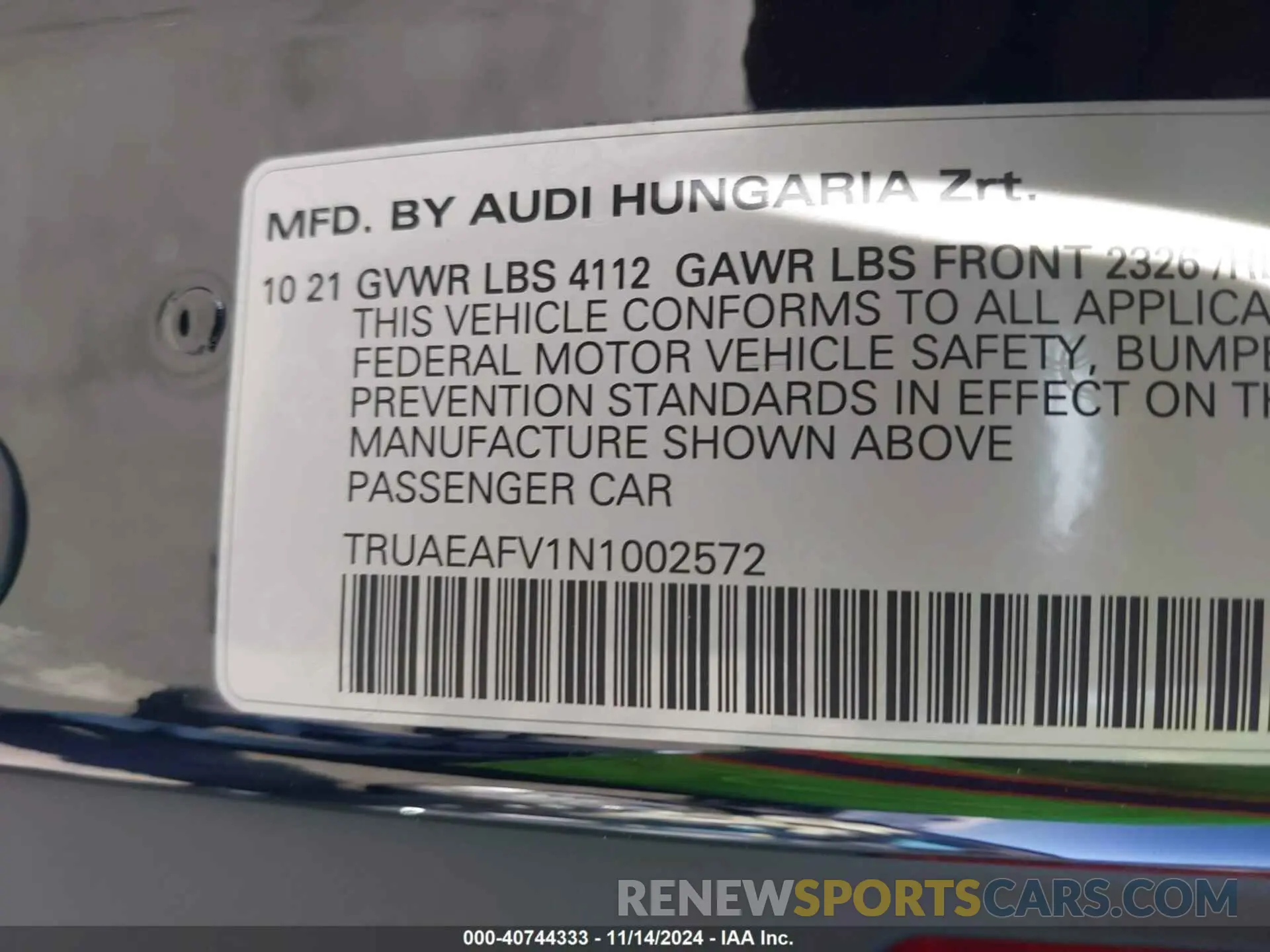 9 Photograph of a damaged car TRUAEAFV1N1002572 AUDI TT 2022